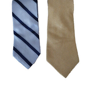 Nautica Men's Neckties 100% Silk Blue Navy Blue Yellow Ties Lot of 2